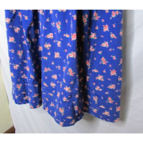 Blue Corduroy Jumper Dress All Over Roses Floral Print Small Vintage 1980s - Picture 5 of 7